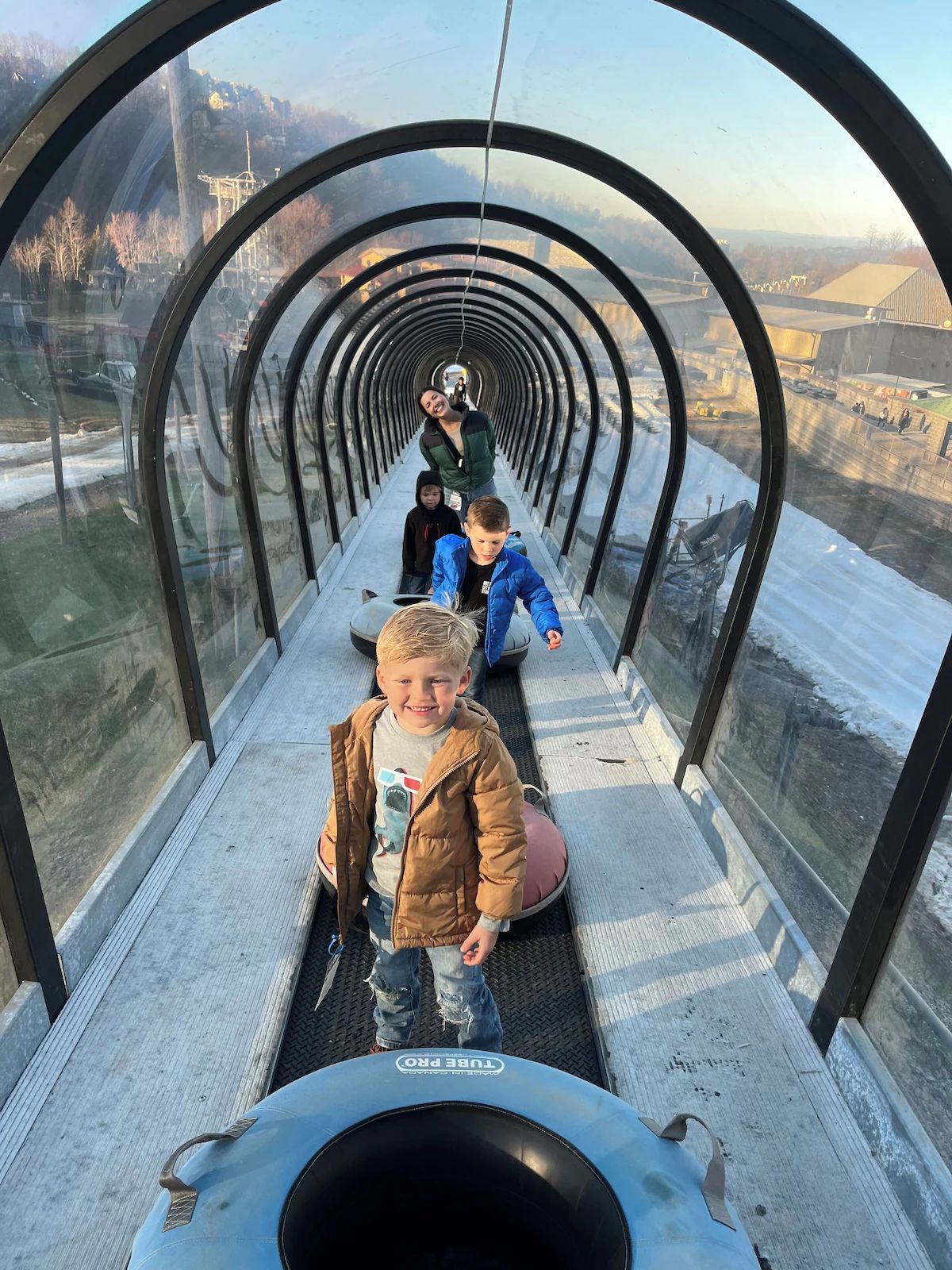 Snow tubing lanes in the Smoky Mountains in winter